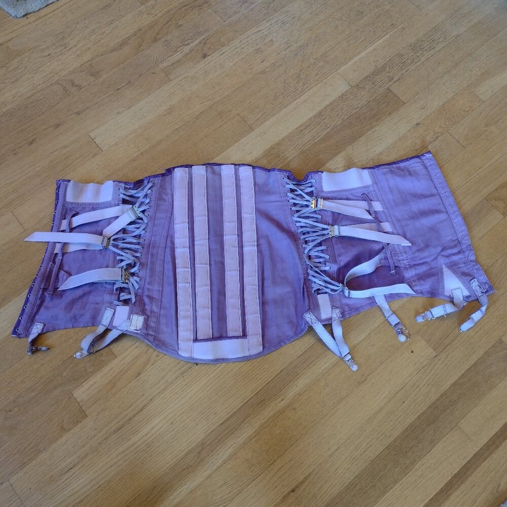 Purple Vintage Fan-Laced Camp Corset, Retro 50s-60s